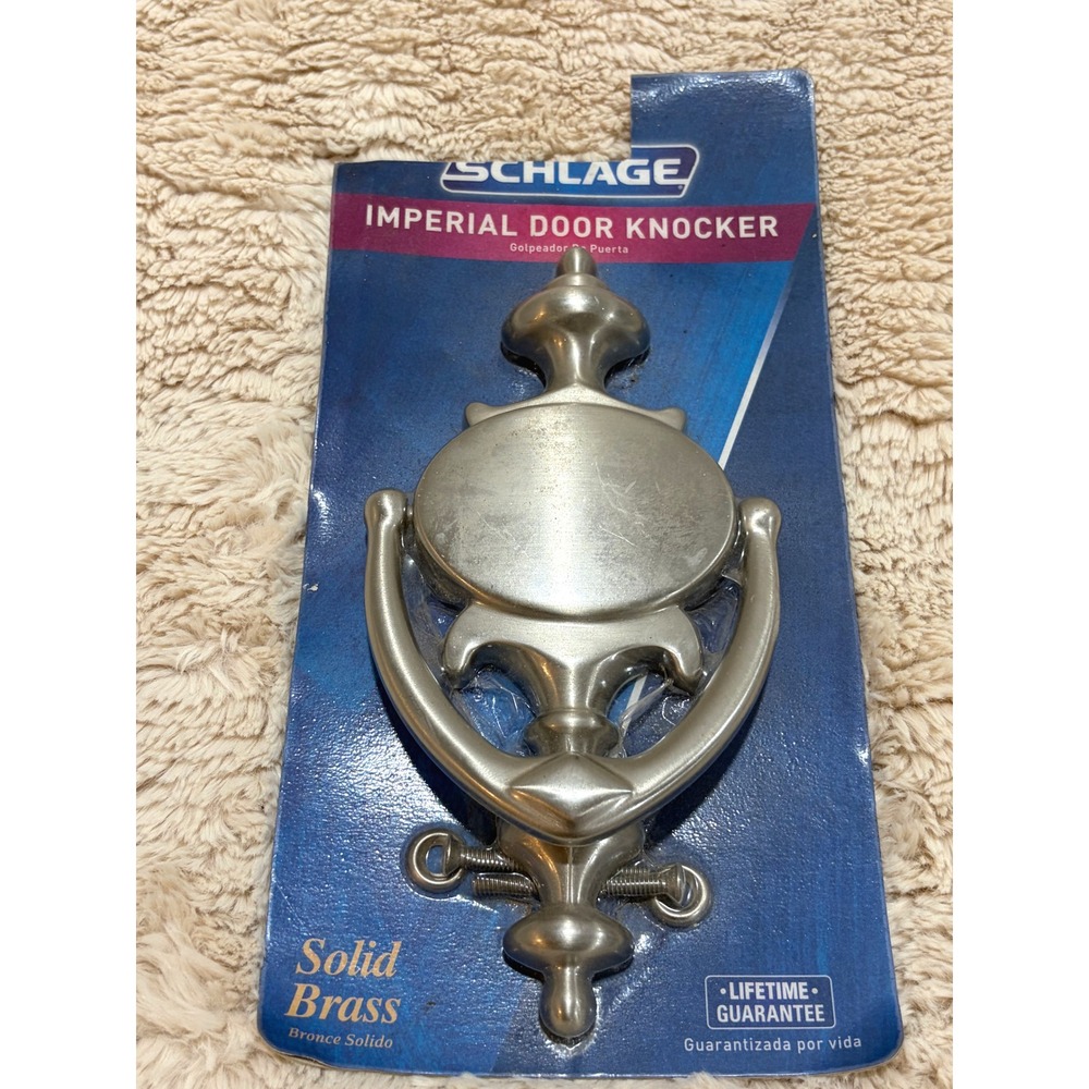Schlage SC2-3107-619 Imperial Door Knocker Solid Brass Satin Nickel 5" C-C NIP